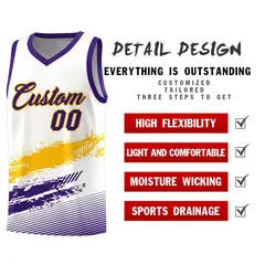 White Yellow and Purple Graffiti Pattern Basketball Jersey 2