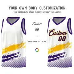 White Yellow and Purple Graffiti Pattern Basketball Jersey 3