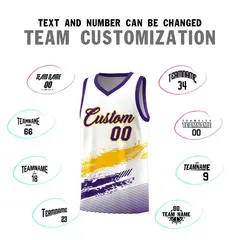 White Yellow and Purple Graffiti Pattern Basketball Jersey 4