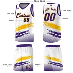 White Yellow and Purple Graffiti Pattern Basketball Jersey 5