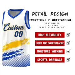 White Yellow and Royal Graffiti Pattern Basketball Jersey 2