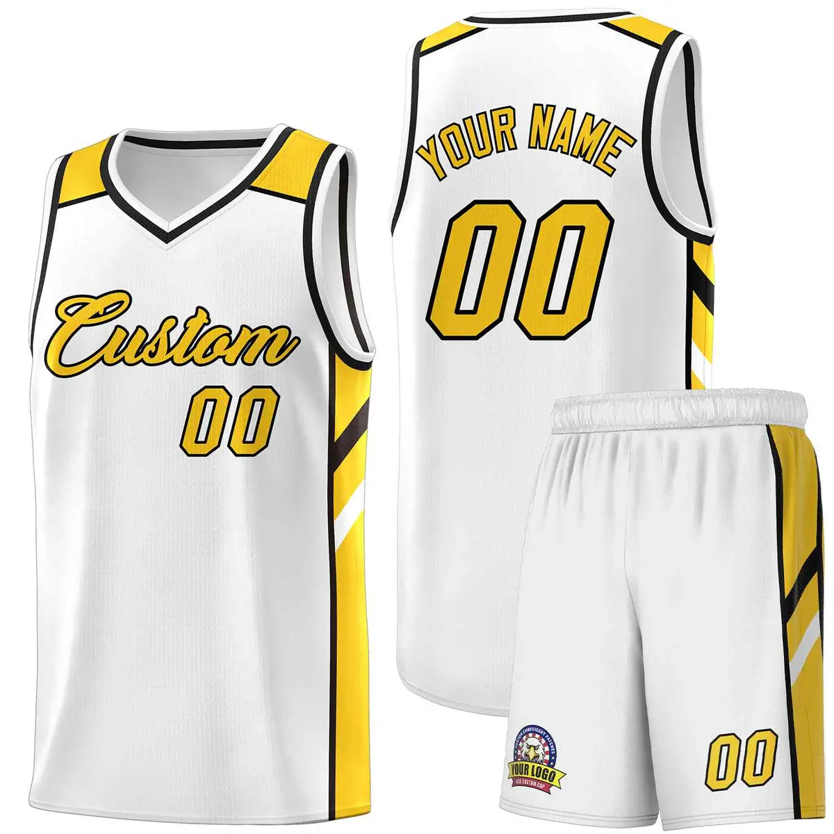 White Yellow-Black Classic Basketball Jersey