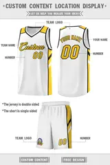 White Yellow-Black Classic Basketball Jersey 2
