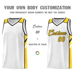 White Yellow-Black Classic Basketball Jersey 3