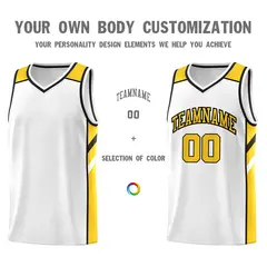 White Yellow-Black Classic Basketball Jersey 3