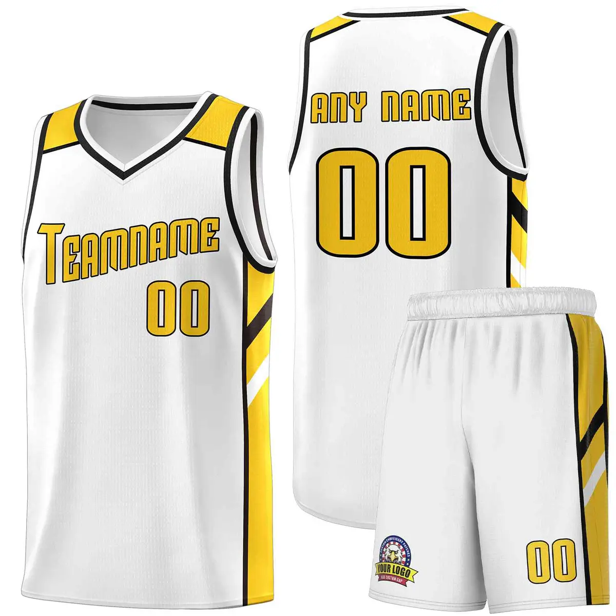 White Yellow-Black Classic Basketball Jersey