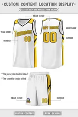 White Yellow-Black Classic Basketball Jersey 2