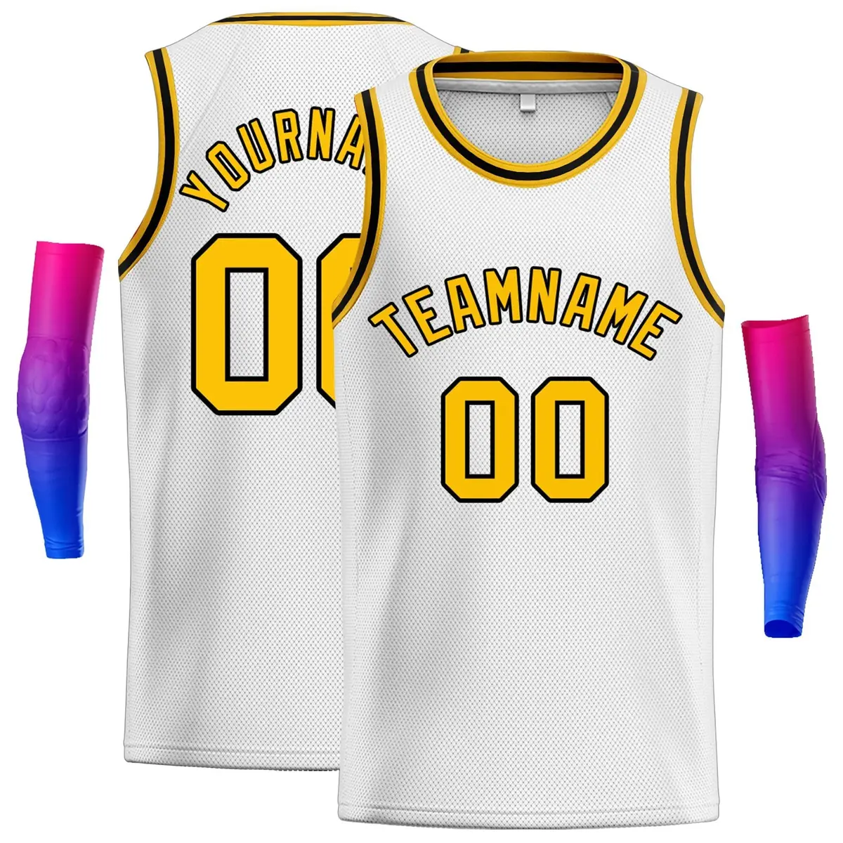 White Yellow-Black Classic Men Casual Basketball Jersey