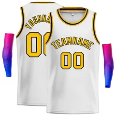 White Yellow-Black Classic Men Casual Basketball Jersey