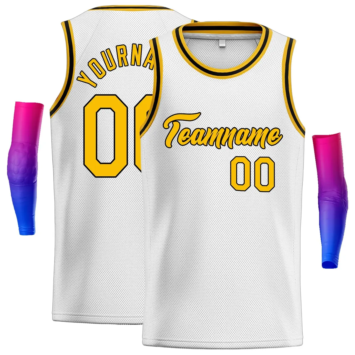 White Yellow-Black Classic Men Casual Basketball Jersey