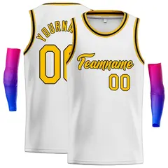 White Yellow-Black Classic Men Casual Basketball Jersey 1