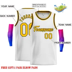 White Yellow-Black Classic Men Casual Basketball Jersey 2