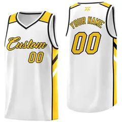 White Yellow-Black Classic Mesh Sport Basketball Jersey