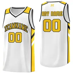 White Yellow-Black Classic Mesh Sport Basketball Jersey