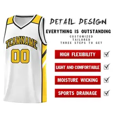 White Yellow-Black Classic Mesh Sport Basketball Jersey 4