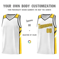 White Yellow-Black Classic Mesh Sport Basketball Jersey 3
