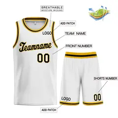 White Yellow-Black Classic Sets Basketball Jersey 3