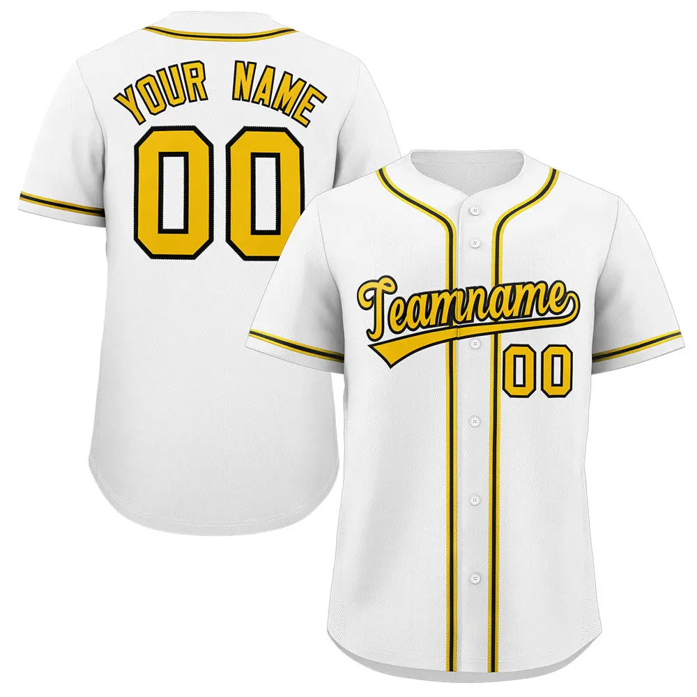 White Yellow-Black Classic Style Authentic Baseball Jersey
