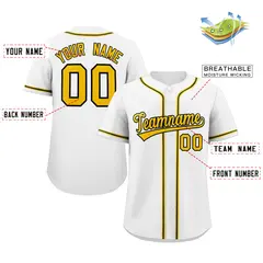 White Yellow-Black Classic Style Authentic Baseball Jersey 2