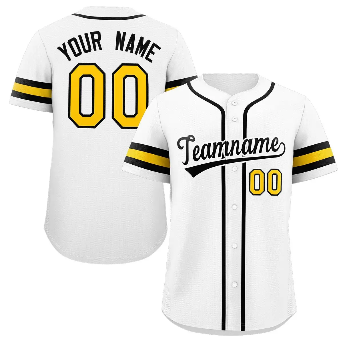 White Yellow-Black Classic Style Authentic Baseball Jersey