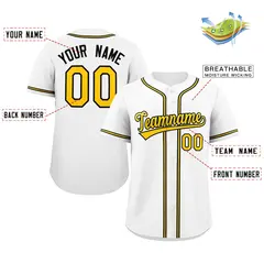 White Yellow-Black Classic Style Authentic Baseball Jersey 2