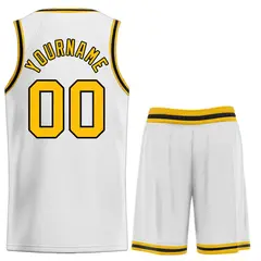 White Yellow-Black Curved Classic Sets Basketball Jersey 2