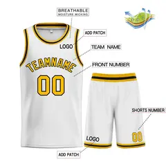 White Yellow-Black Curved Classic Sets Basketball Jersey 3