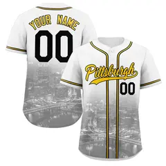 White Yellow-Black Pittsburgh City Skyline Baseball Jersey 1