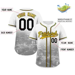 White Yellow-Black Pittsburgh City Skyline Baseball Jersey 2