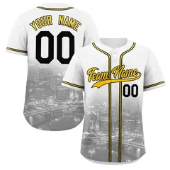 White Yellow-Black Pittsburgh City Skyline Baseball Jersey 1