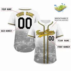 White Yellow-Black Pittsburgh City Skyline Baseball Jersey 2
