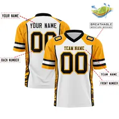White Yellow-Black Raglan Side Pattern Football Jersey 2