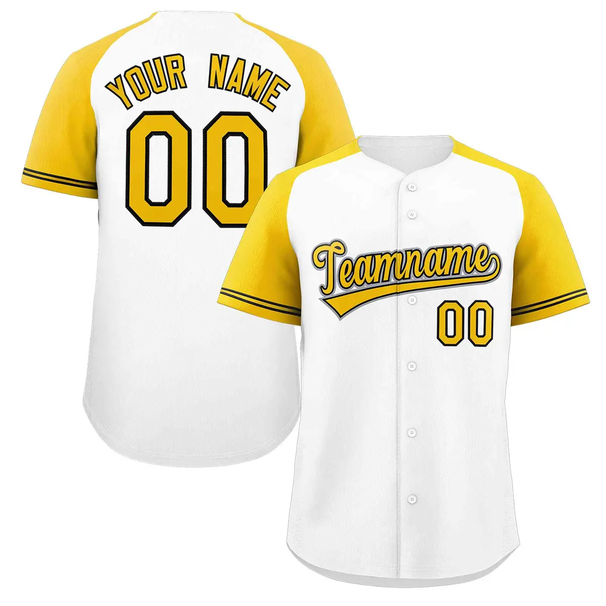 White Yellow-Black Raglan Sleeves Authentic Baseball Jersey