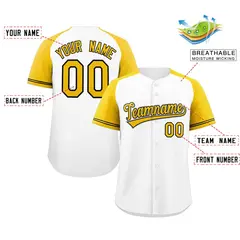 White Yellow-Black Raglan Sleeves Authentic Baseball Jersey 2
