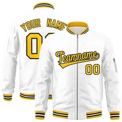 White Yellow-Black Varsity Full-Zip Letterman Bomber Jacket