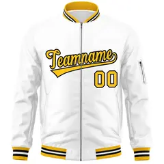 White Yellow-Black Varsity Full-Zip Letterman Bomber Jacket 3