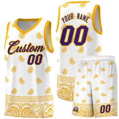 White Yellow Cashew Pattern Team Basketball Jersey