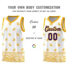 White Yellow Cashew Pattern Team Basketball Jersey 10
