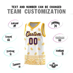White Yellow Cashew Pattern Team Basketball Jersey 11