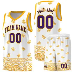 White Yellow Cashew Pattern Team Basketball Jersey 15