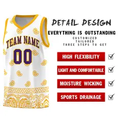 White Yellow Cashew Pattern Team Basketball Jersey 16