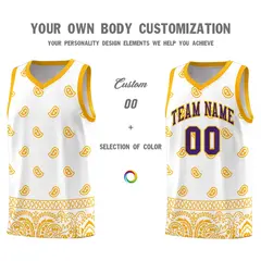 White Yellow Cashew Pattern Team Basketball Jersey 17