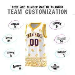 White Yellow Cashew Pattern Team Basketball Jersey 18
