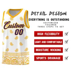 White Yellow Cashew Pattern Team Basketball Jersey 2