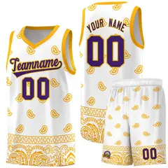 White Yellow Cashew Pattern Team Basketball Jersey 22