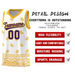 White Yellow Cashew Pattern Team Basketball Jersey 23