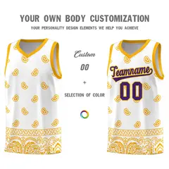 White Yellow Cashew Pattern Team Basketball Jersey 24