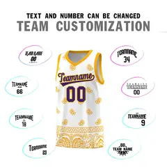 White Yellow Cashew Pattern Team Basketball Jersey 25