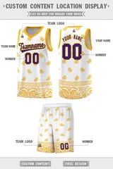 White Yellow Cashew Pattern Team Basketball Jersey 26