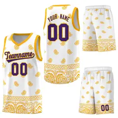 White Yellow Cashew Pattern Team Basketball Jersey 27